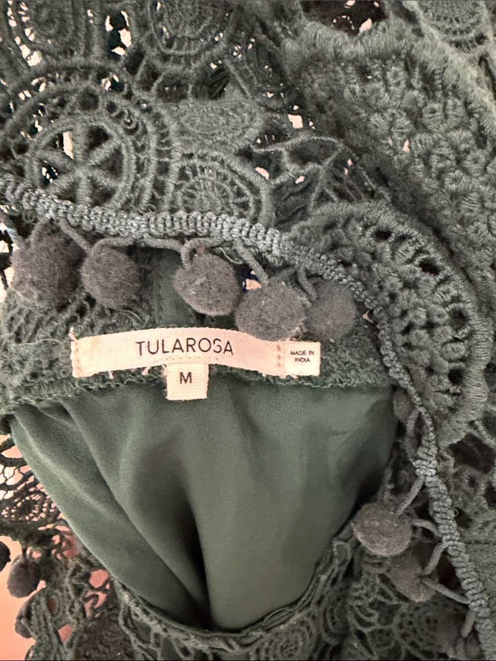 Tularosa Dark Green Crochet Lace Cap Sleeve Top - Picture 2 of 4